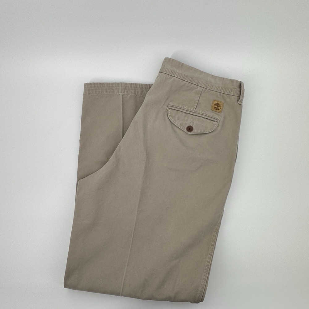 Tommy Hilfiger Men's Khaki Chino Pants 38x32 Flat Front Beige Cotton Casual Work